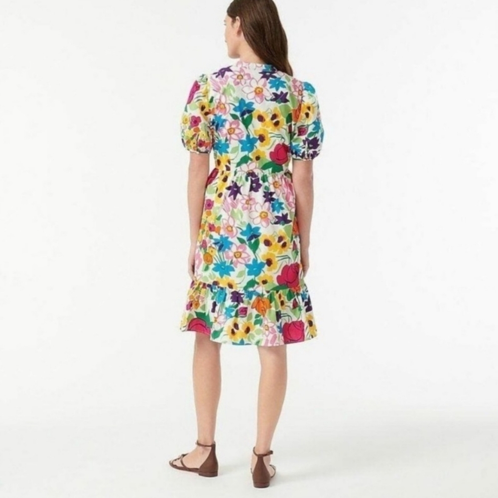 J. Crew Puff Sleeve Dress in Vibrant Garden Print Size 6 - Picture 3 of 11